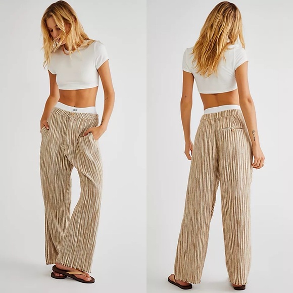 Free People Pants - Free People Marta Yarn Dye Wide Leg‎ Trousers Womens Size 0 Brown Striped Boho